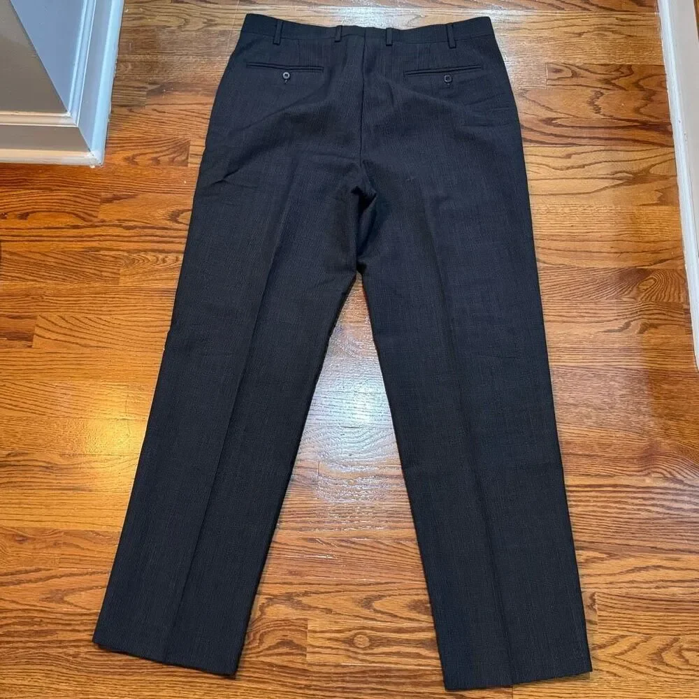 Zanella TODD Charcoal Micro check Flat Front Dress Pants. Size 36